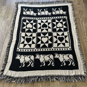 Pat Meyers Vintage Farmhouse Black and Cream Cow Pattern Throw/Tapestry Blanket